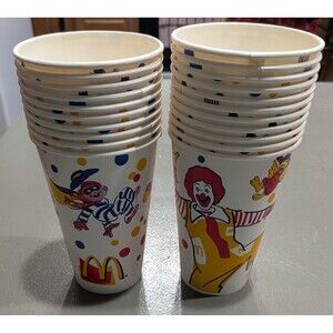 Vintage 1991 McDonald's Waxed Paper Cups Ronald Hamburglar Birdie Lot Of 21